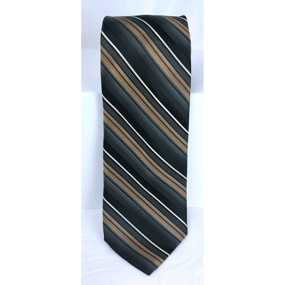 Paul Dione Necktie Striped Classic Black Gray Tan 3.5"x59"